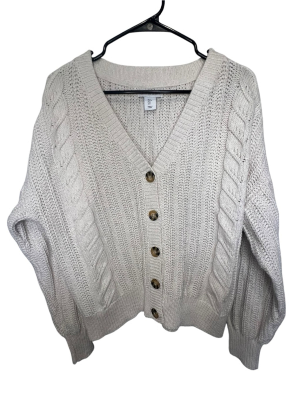 Cupcakes & Cashmere Beige Ribbed Knitted Cozy Button Up Cardigan Sweater